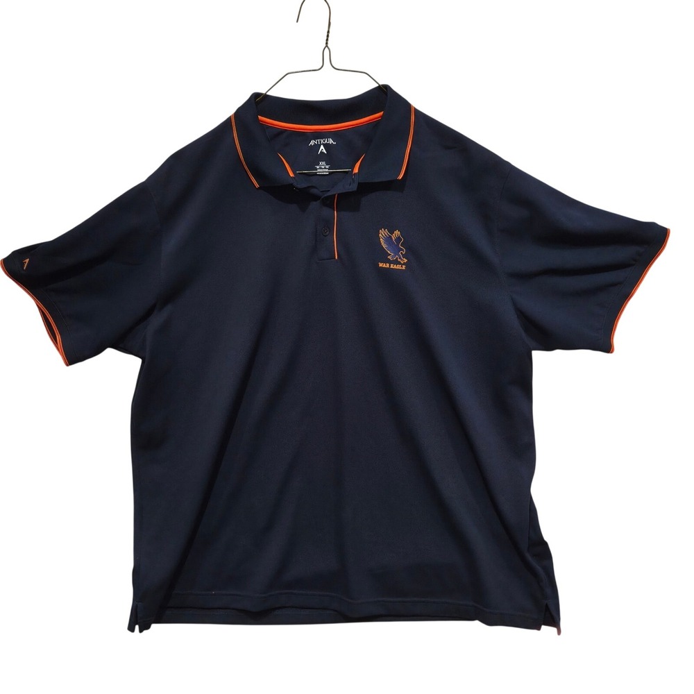 Antigua Auburn War Eagle Polo Shirt Mens XXL Navy Blue Orange Short Sleeve NCAA
